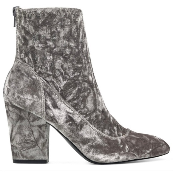 Nine West Sterra Silver Gray Velvet Sock Heeled Ankle Boots Booties Womens - Picture 1 of 14